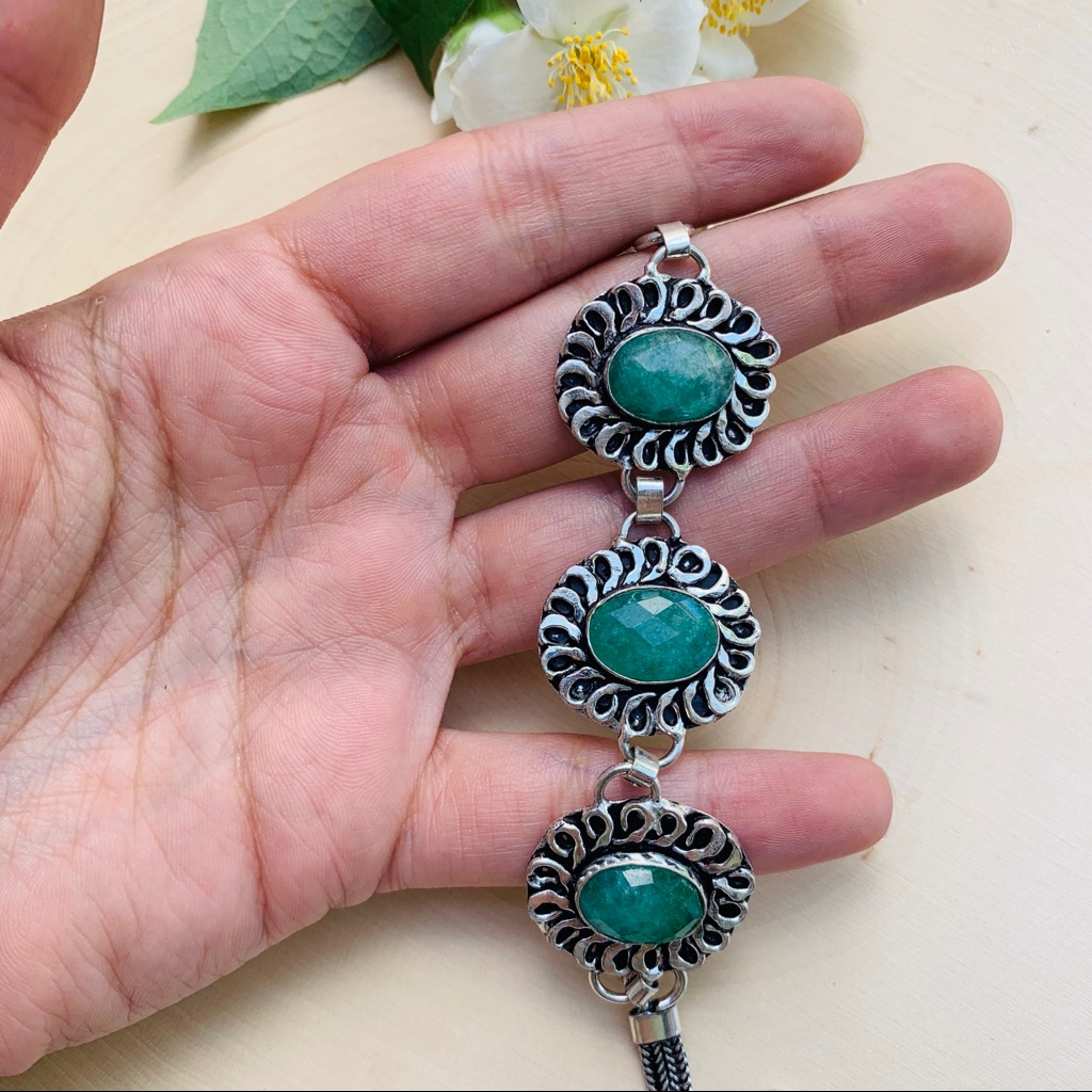 Emerald Gemstone Sterling Silver Bracelet